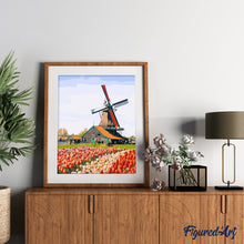 Charger l'image dans la galerie, peinture par numéros | Moulin à vent et Tulipes | intermédiaire, paysages | FiguredArt