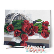 Charger l'image dans la galerie, peinture par numéros | Panier de Tulipes rouges | facile, fleurs | FiguredArt