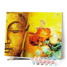 Charger l'image dans la galerie, peinture par numéros | Visage de Bouddha et Fleurs | complexe, fleurs, portrait, religion | FiguredArt