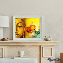 Charger l'image dans la galerie, peinture par numéros | Visage de Bouddha et Fleurs | complexe, fleurs, portrait, religion | FiguredArt