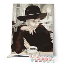Charger l'image dans la galerie, peinture par numéros | Femme Elégante et Tasse de Café | facile, portrait | FiguredArt