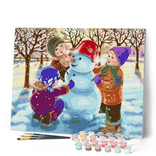 Charger l'image dans la galerie, peinture par numéros | Trois enfants jouant dans la Neige | facile, Noël | FiguredArt