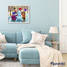 Charger l'image dans la galerie, peinture par numéros | Trois enfants jouant dans la Neige | facile, Noël | FiguredArt