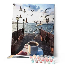 Charger l'image dans la galerie, peinture par numéros | Café et Mouettes au bord de l’eau | france, intermédiaire, paysages | FiguredArt
