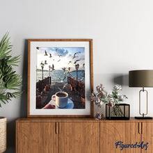 Charger l'image dans la galerie, peinture par numéros | Café et Mouettes au bord de l’eau | france, intermédiaire, paysages | FiguredArt