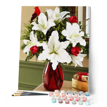 Charger l'image dans la galerie, peinture par numéros | Vase rouge et Fleurs blanches | fleurs, intermédiaire | FiguredArt