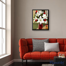 Charger l'image dans la galerie, peinture par numéros | Vase rouge et Fleurs blanches | fleurs, intermédiaire | FiguredArt