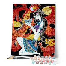 Charger l'image dans la galerie, peinture par numéros | Femme et Dragons | animaux, dragons, envies d’ailleurs, facile | FiguredArt