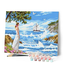 Charger l'image dans la galerie, peinture par numéros | Femme regardant les Vagues | bateaux, facile, paysages | FiguredArt