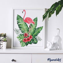 Charger l'image dans la galerie, peinture par numéros | Fleurs et Flamant rose | facile, flamants roses, fleurs, oiseaux | FiguredArt