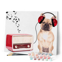 Charger l'image dans la galerie, peinture par numéros | Le Chien qui écoute de la Musique Vintage | animaux, chiens, facile | FiguredArt