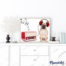 Charger l'image dans la galerie, peinture par numéros | Le Chien qui écoute de la Musique Vintage | animaux, chiens, facile | FiguredArt