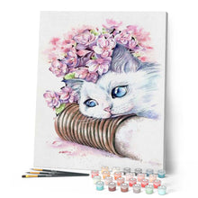 Charger l'image dans la galerie, peinture par numéros | Chaton blanc et Fleurs | animaux, chats, complexe, fleurs | FiguredArt