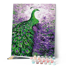 Charger l'image dans la galerie, peinture par numéros | Paon pourpre et vert | animaux, facile, paons | FiguredArt