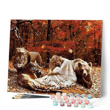 Charger l'image dans la galerie, peinture par numéros | Femme et Animaux Féroces | animaux, complexe, lions, ours, tigres | FiguredArt