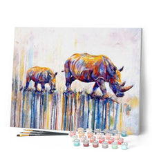 Charger l'image dans la galerie, peinture par numéros | Maman et Bébé Rhinocéros | animaux, complexe, france, rhinocéros | FiguredArt