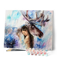 Charger l'image dans la galerie, peinture par numéros | Femme et Renne | animaux, complexe, rennes et biches | FiguredArt