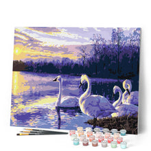 Charger l'image dans la galerie, peinture par numéros | Quatre Cygnes sur un Lac | animaux, cignes, complexe, oiseaux, paysages | FiguredArt
