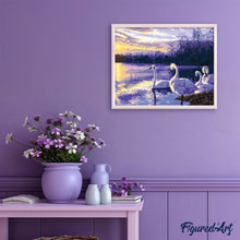 Charger l'image dans la galerie, peinture par numéros | Quatre Cygnes sur un Lac | animaux, cignes, complexe, oiseaux, paysages | FiguredArt
