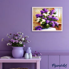 Charger l'image dans la galerie, peinture par numéros | Vase avec des fleurs violettes et blanches | complexe, fleurs | FiguredArt