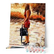 Charger l'image dans la galerie, peinture par numéros | Femme chic et Parapluie noir | complexe, romantique | FiguredArt