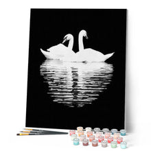 Charger l'image dans la galerie, peinture par numéros | Cygnes blancs dans la Nuit | animaux, cignes, intermédiaire, oiseaux | FiguredArt