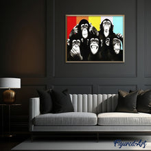 Charger l'image dans la galerie, peinture par numéros | La Famille Chimpanzés | animaux, intermédiaire, singes | FiguredArt