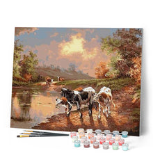 Charger l'image dans la galerie, peinture par numéros | Vaches au bord de l’Eau | animaux, intermédiaire, paysages, vaches | FiguredArt