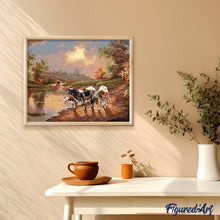Charger l'image dans la galerie, peinture par numéros | Vaches au bord de l’Eau | animaux, intermédiaire, paysages, vaches | FiguredArt