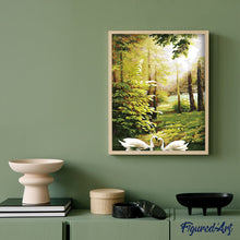 Charger l'image dans la galerie, peinture par numéros | Cygnes près de la Forêt | cignes, complexe, oiseaux, paysages | FiguredArt