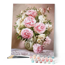 Charger l'image dans la galerie, peinture par numéros | Pivoines roses et blanches sur la Table | fleurs, intermédiaire | FiguredArt