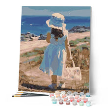 Charger l'image dans la galerie, peinture par numéros | Fillette avec son sac à la Plage | facile, paysages | FiguredArt