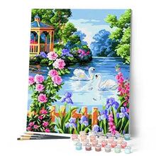 Charger l'image dans la galerie, peinture par numéros | Cygnes et Fleurs | animaux, cignes, intermédiaire, oiseaux, paysages | FiguredArt