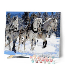 Charger l'image dans la galerie, peinture par numéros | Attelage de Chevaux dans la neige | animaux, chevaux, intermédiaire | FiguredArt