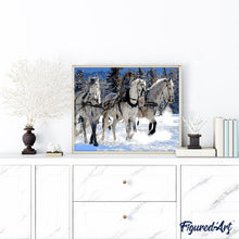 Charger l'image dans la galerie, peinture par numéros | Attelage de Chevaux dans la neige | animaux, chevaux, intermédiaire | FiguredArt