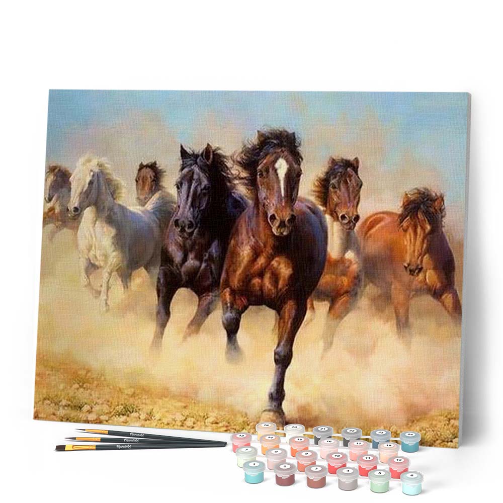Figured' Art Peinture par numéros sur toile Adultes Cheval Wit et fleurs - Kit de