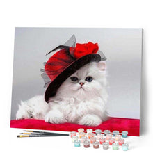 Charger l'image dans la galerie, peinture par numéros | Chat élégant et Chapeau rouge | animaux, chats, intermédiaire | FiguredArt
