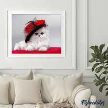 Charger l'image dans la galerie, peinture par numéros | Chat élégant et Chapeau rouge | animaux, chats, intermédiaire | FiguredArt