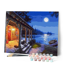 Charger l'image dans la galerie, peinture par numéros | Cabane au clair de Lune | intermédiaire, paysages | FiguredArt