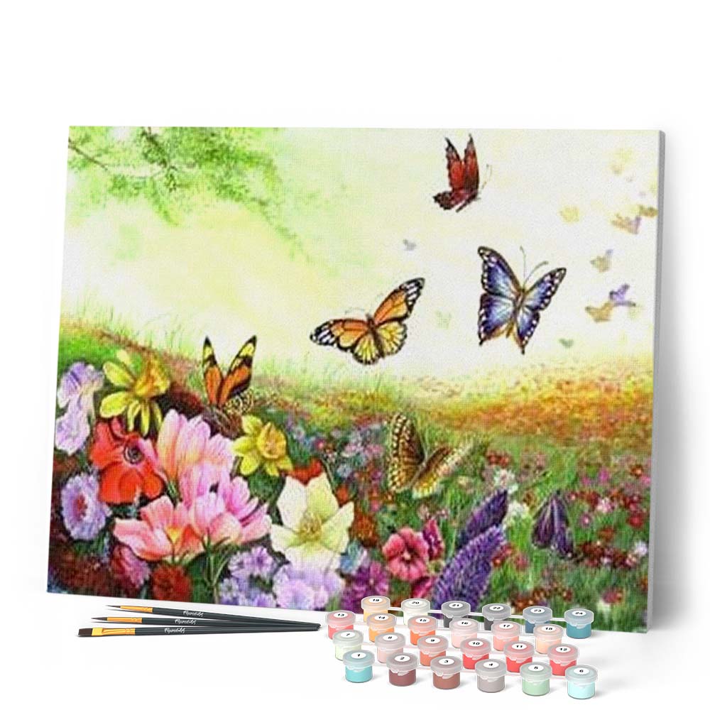 Peinture Miniature Vintage Faite Main - Papillons Et Fleurs - Inde - 6x9,5 Pouces (15x24 Cm) - Années 80