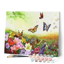 Charger l'image dans la galerie, peinture par numéros | Papillons au-dessus d’un Champ de Fleurs | animaux, complexe, fleurs, papillons | FiguredArt