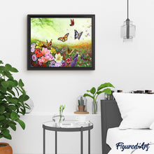 Charger l'image dans la galerie, peinture par numéros | Papillons au-dessus d’un Champ de Fleurs | animaux, complexe, fleurs, papillons | FiguredArt