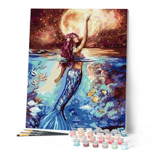 Charger l'image dans la galerie, peinture par numéros | Sirène et Pleine Lune | animaux, intermédiaire, poissons | FiguredArt