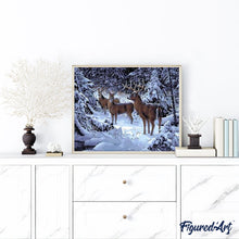 Charger l'image dans la galerie, peinture par numéros | Cerfs dans la Neige | animaux, complexe, rennes et biches | FiguredArt