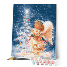 Charger l'image dans la galerie, peinture par numéros | Ange près du Sapin de Noël | intermédiaire, Noël, religion | FiguredArt