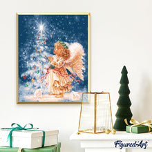 Charger l'image dans la galerie, peinture par numéros | Ange près du Sapin de Noël | intermédiaire, Noël, religion | FiguredArt