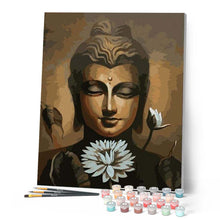 Charger l'image dans la galerie, peinture par numéros | Visage de Bouddha et fleur de Lotus | facile, france, portrait, religion | FiguredArt