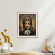 Charger l'image dans la galerie, peinture par numéros | Visage de Bouddha et fleur de Lotus | facile, france, portrait, religion | FiguredArt