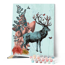 Charger l'image dans la galerie, peinture par numéros | Cerf et Champignons | animaux, fleurs, intermédiaire, rennes et biches | FiguredArt
