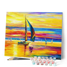 Charger l'image dans la galerie, peinture par numéros | Bord de Mer et Lumières du coucher de Soleil | bateaux, complexe, france, paysages | FiguredArt